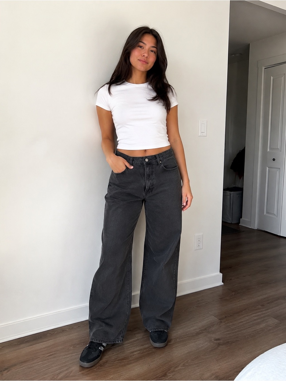 Forever 21 Washed Black High-Rise Wide Leg Jeans